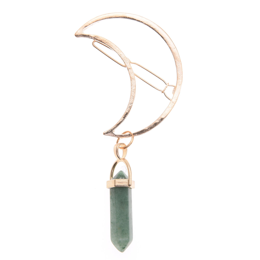 Pendentif en pierre précieuse naturelle Olivenorma en forme d'épingle à cheveux en forme de lune