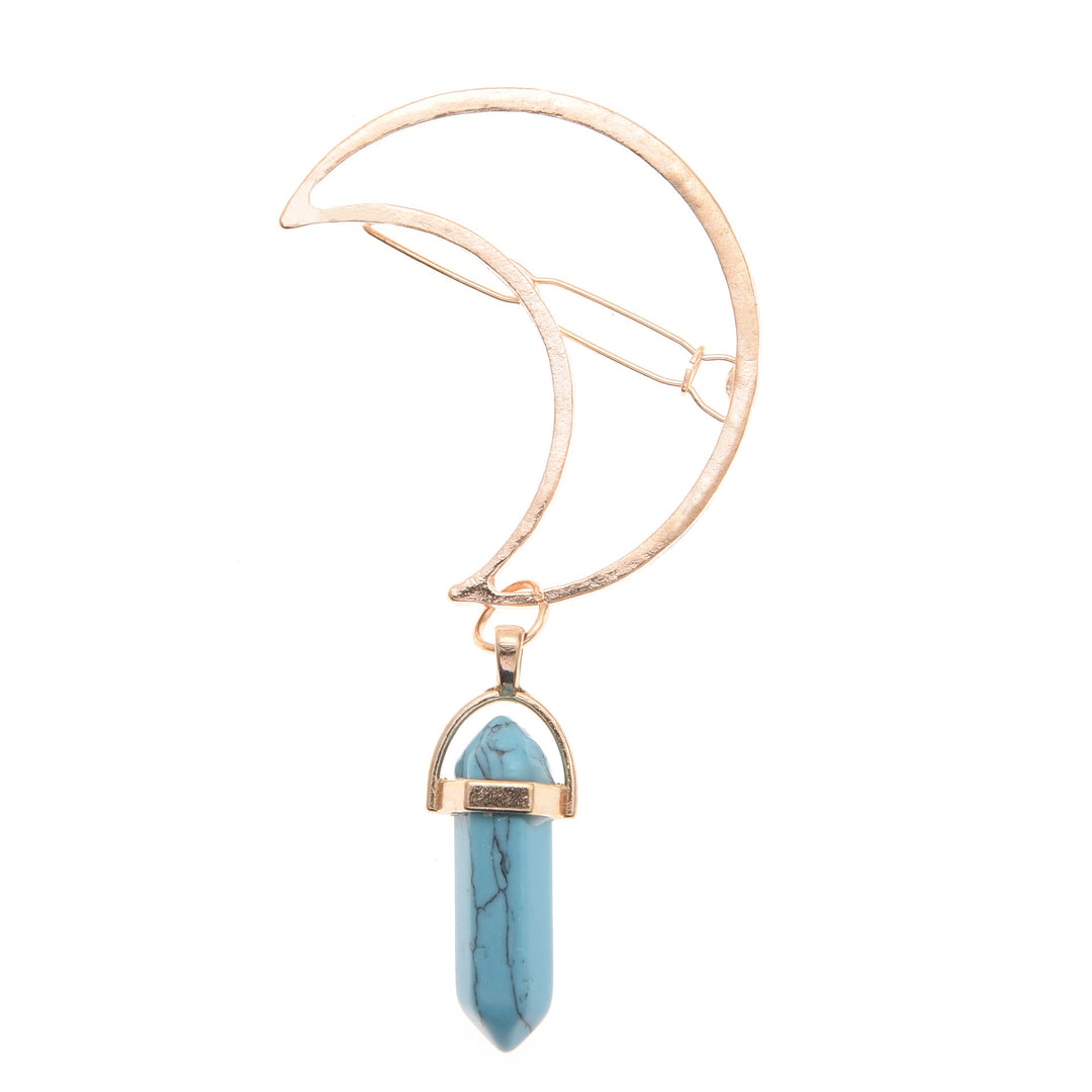 Pendentif en pierre précieuse naturelle Olivenorma en forme d'épingle à cheveux en forme de lune