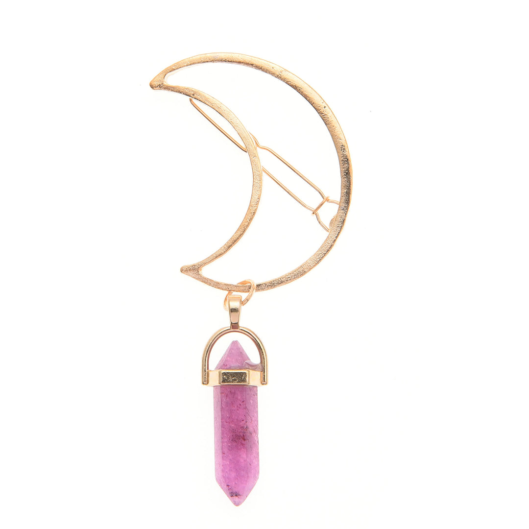 Pendentif en pierre précieuse naturelle Olivenorma en forme d'épingle à cheveux en forme de lune