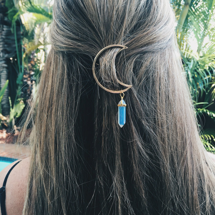 Pendentif en pierre précieuse naturelle Olivenorma en forme d'épingle à cheveux en forme de lune