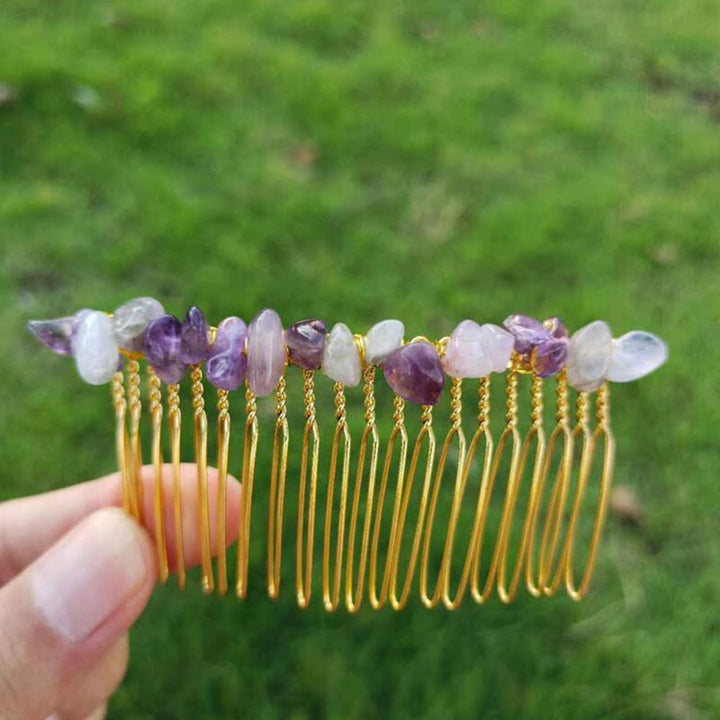 Peigne à cheveux latéral en pierres précieuses colorées Olivenorma 