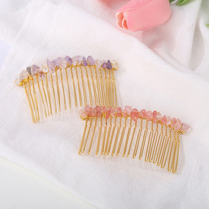 Peigne à cheveux latéral en pierres précieuses colorées Olivenorma 