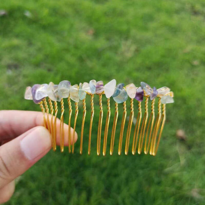 Peigne à cheveux latéral en pierres précieuses colorées Olivenorma 