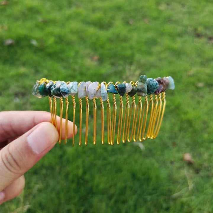 Peigne à cheveux latéral en pierres précieuses colorées Olivenorma 