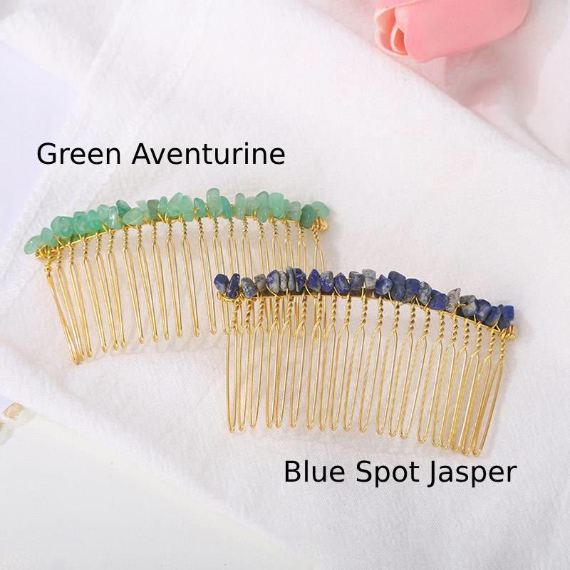 Peigne à cheveux latéral en pierres précieuses colorées Olivenorma 