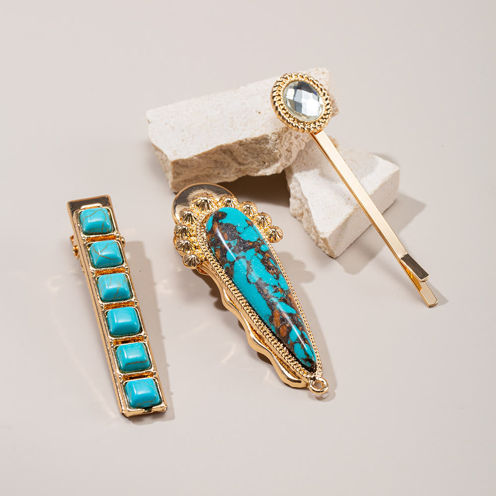 Olivenorma Lot de 3 épingles à cheveux de luxe turquoise 