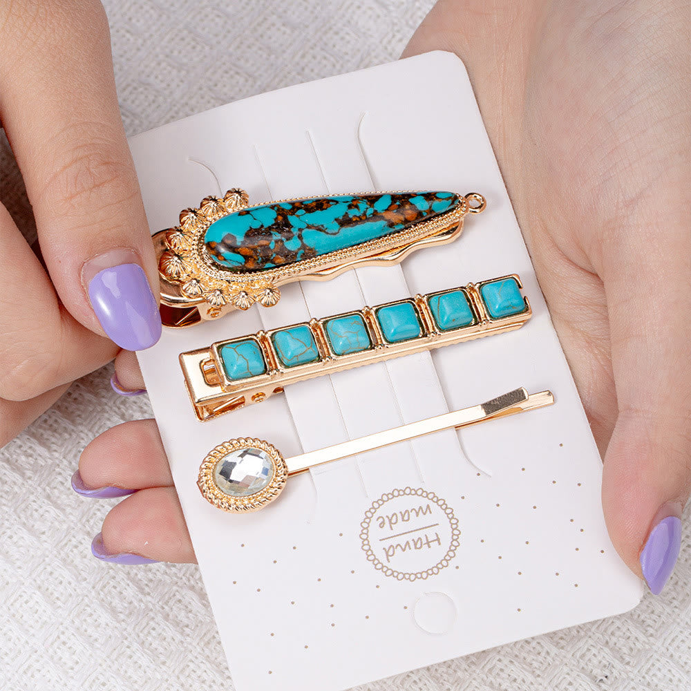 Olivenorma Lot de 3 épingles à cheveux de luxe turquoise 
