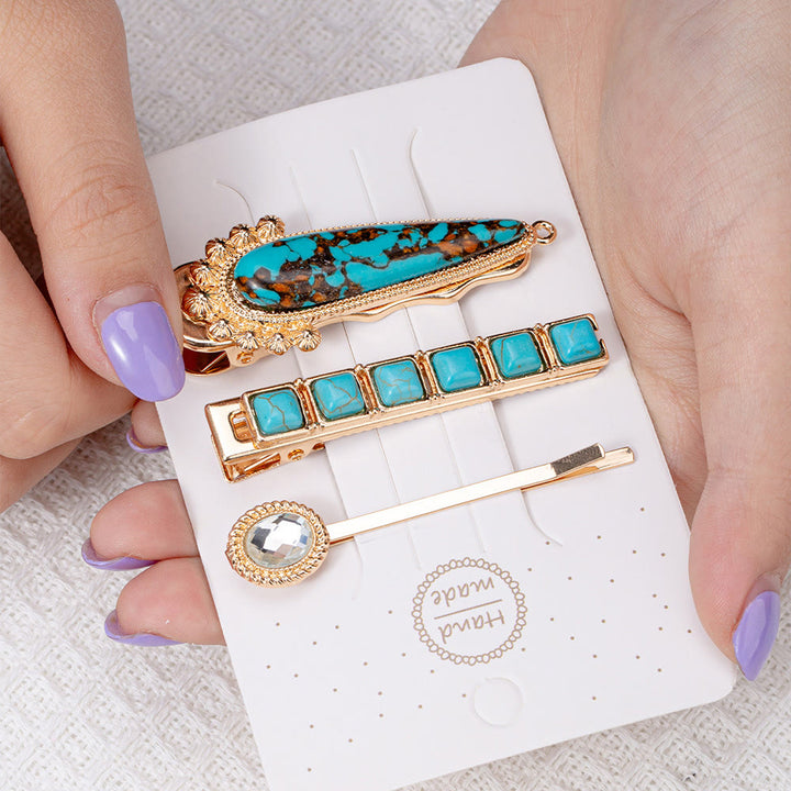 Olivenorma Lot de 3 épingles à cheveux de luxe turquoise 