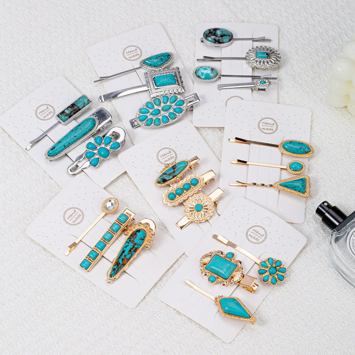Olivenorma Lot de 3 épingles à cheveux de luxe turquoise 