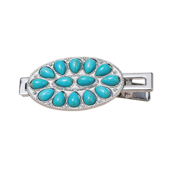 Pince à cheveux turquoise couleur argent Olivenorma