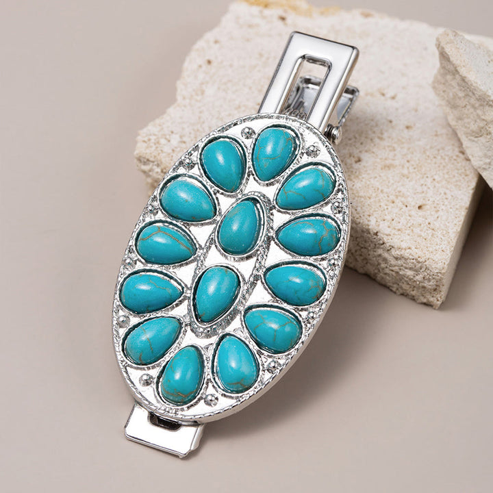 Pince à cheveux turquoise couleur argent Olivenorma