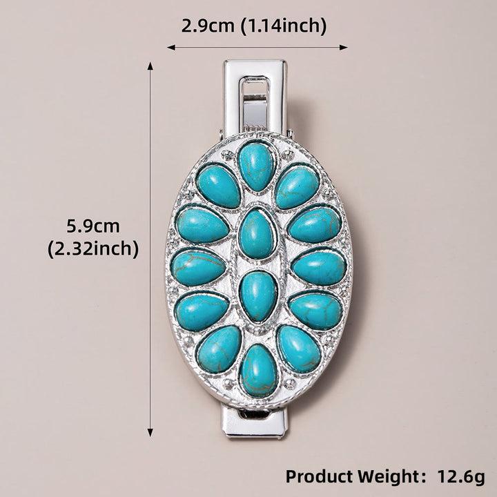 Pince à cheveux turquoise couleur argent Olivenorma