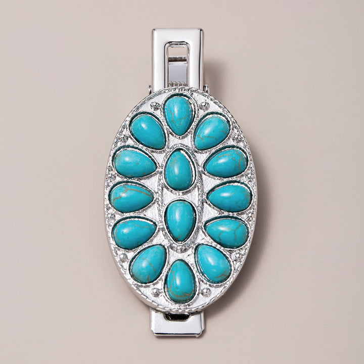 Pince à cheveux turquoise couleur argent Olivenorma