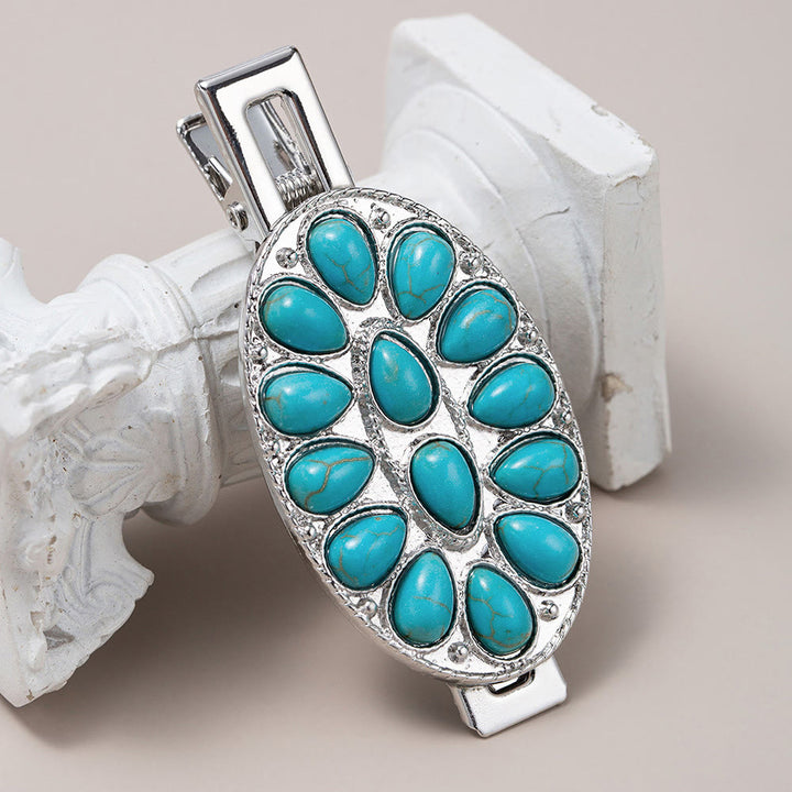 Pince à cheveux turquoise couleur argent Olivenorma