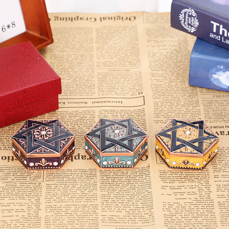 Coffret à bijoux en métal antique à hexagramme Olivenorma 