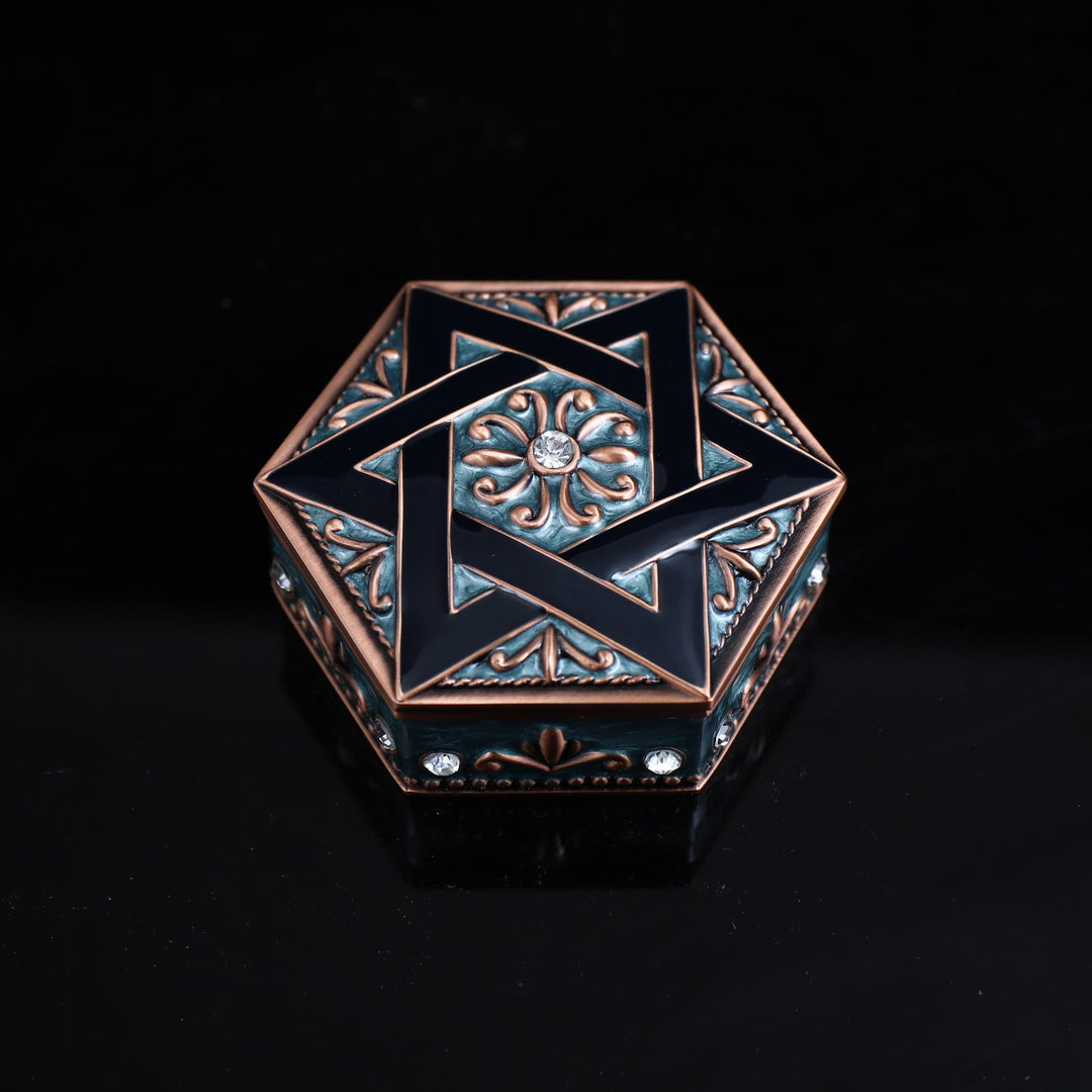 Coffret à bijoux en métal antique à hexagramme Olivenorma 