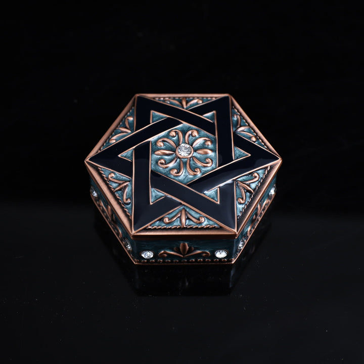Coffret à bijoux en métal antique à hexagramme Olivenorma 