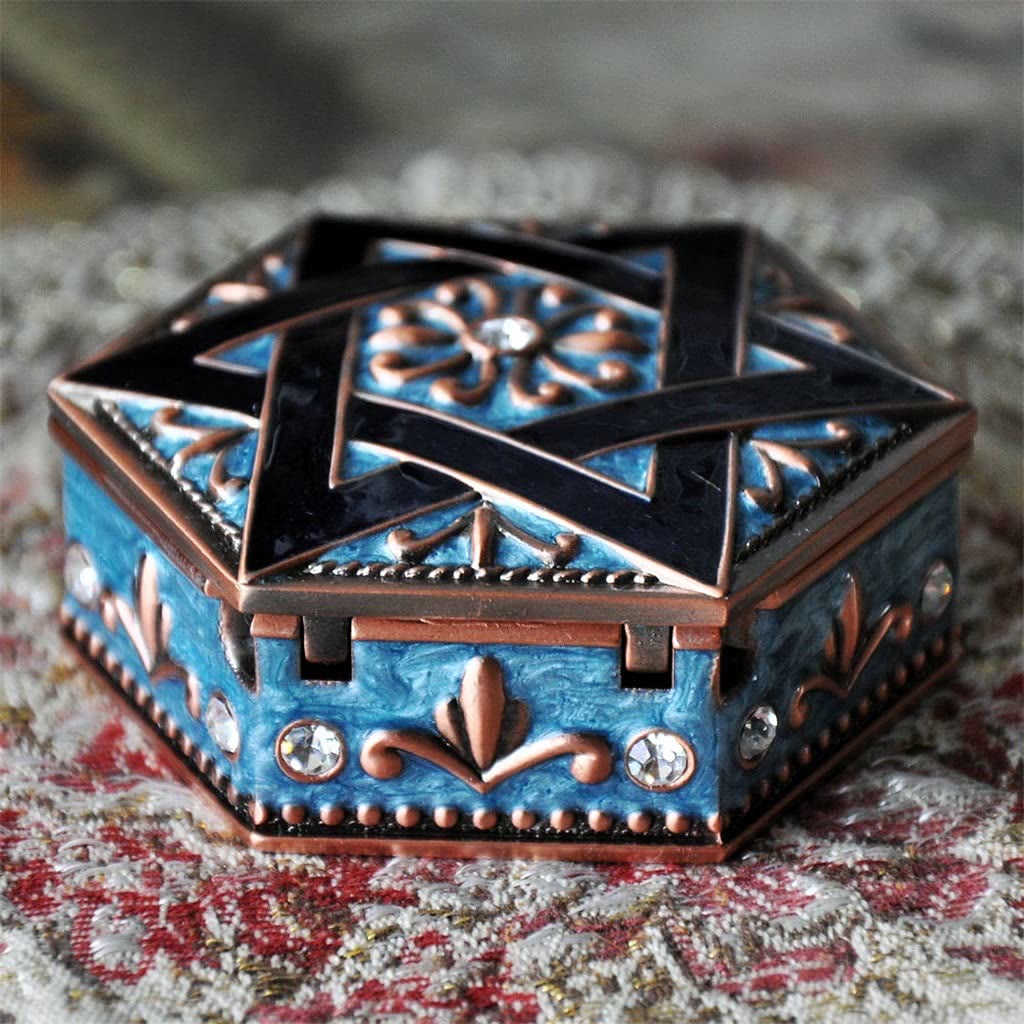 Coffret à bijoux en métal antique à hexagramme Olivenorma 