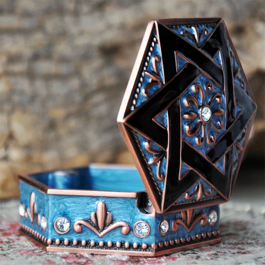 Coffret à bijoux en métal antique à hexagramme Olivenorma 