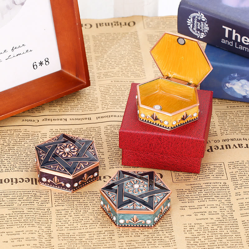 Coffret à bijoux en métal antique à hexagramme Olivenorma 