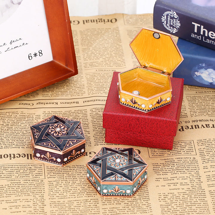 Coffret à bijoux en métal antique à hexagramme Olivenorma 