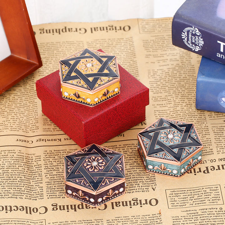 Coffret à bijoux en métal antique à hexagramme Olivenorma 