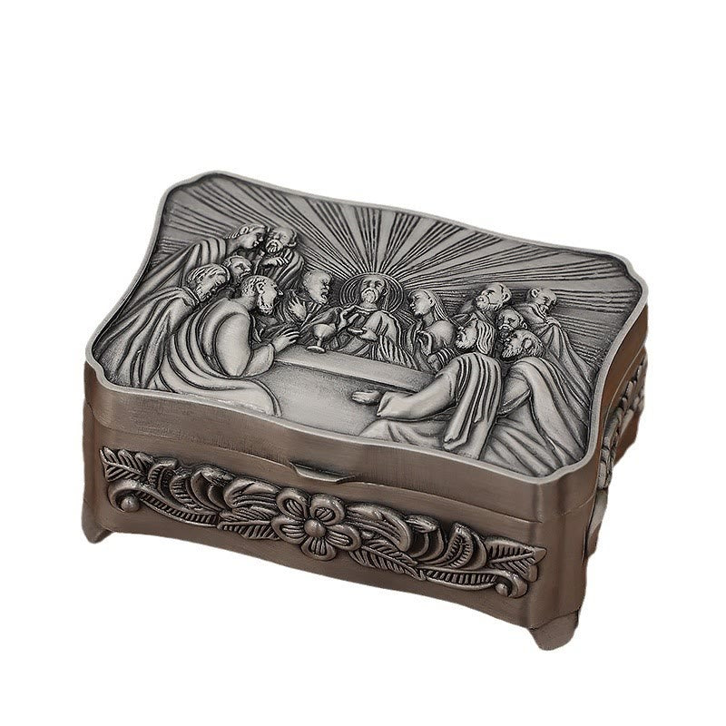 Coffret à bijoux gravé avec chapelet catholique Olivenorma