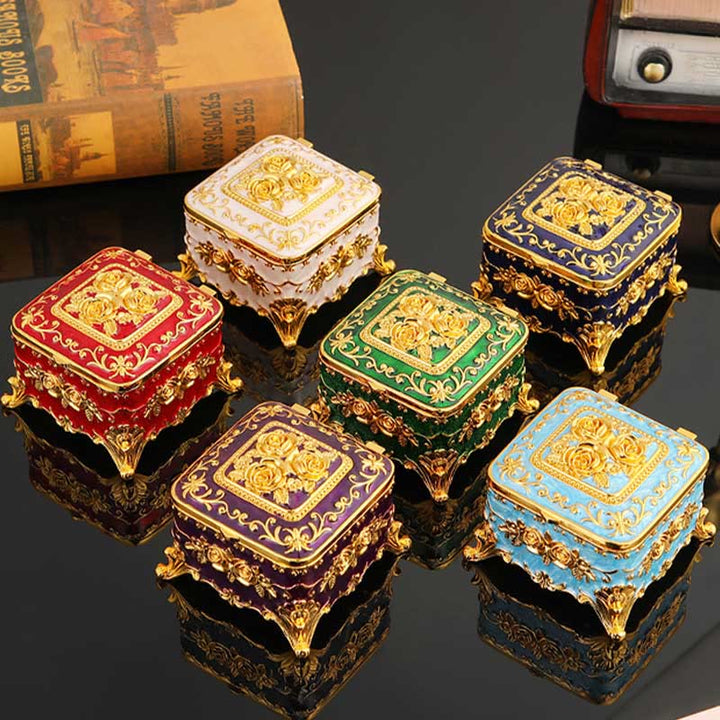 Coffret à bijoux en métal avec rose gravée exquise Olivenorma 