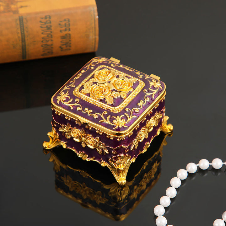 Coffret à bijoux en métal avec rose gravée exquise Olivenorma 