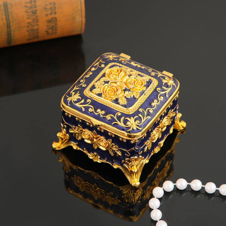 Coffret à bijoux en métal avec rose gravée exquise Olivenorma 