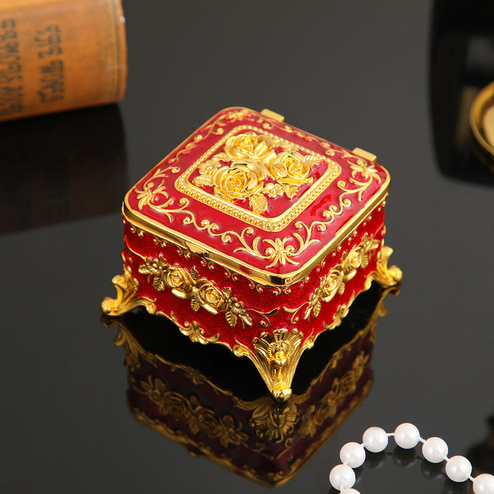 Coffret à bijoux en métal avec rose gravée exquise Olivenorma 