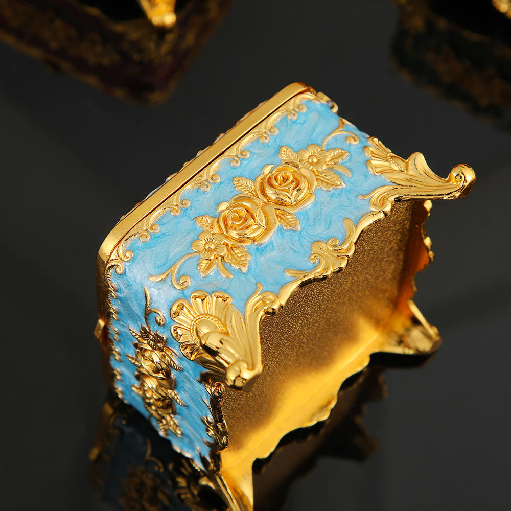 Coffret à bijoux en métal avec rose gravée exquise Olivenorma 