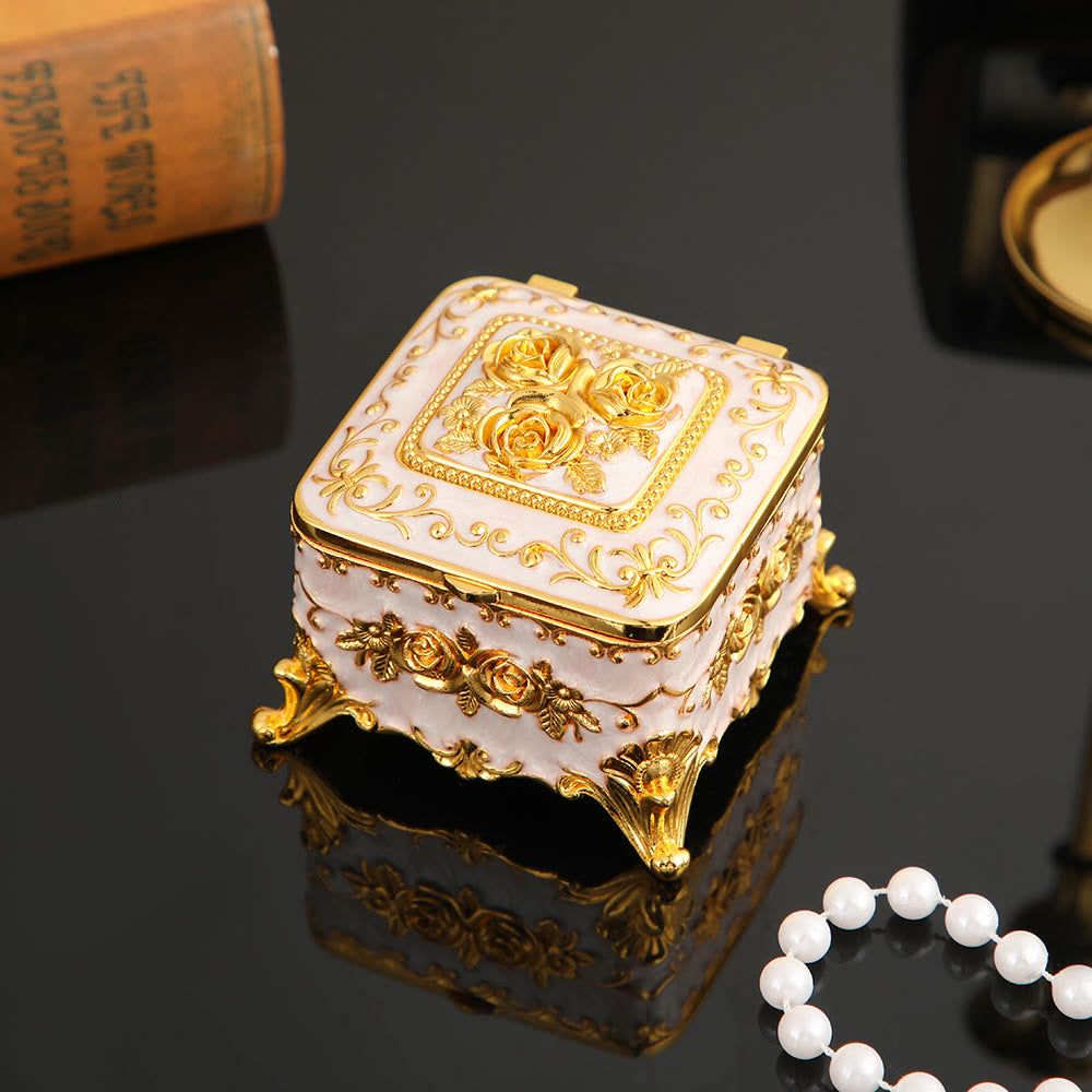Coffret à bijoux en métal avec rose gravée exquise Olivenorma 