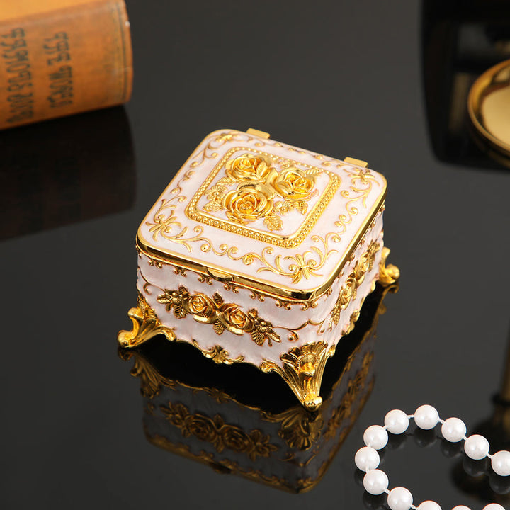 Coffret à bijoux en métal avec rose gravée exquise Olivenorma 