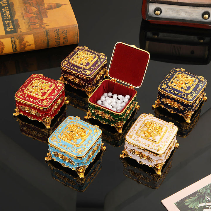 Coffret à bijoux en métal avec rose gravée exquise Olivenorma 
