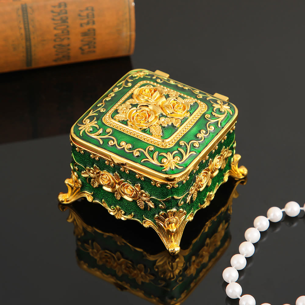 Coffret à bijoux en métal avec rose gravée exquise Olivenorma 