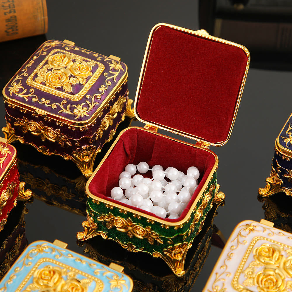 Coffret à bijoux en métal avec rose gravée exquise Olivenorma 