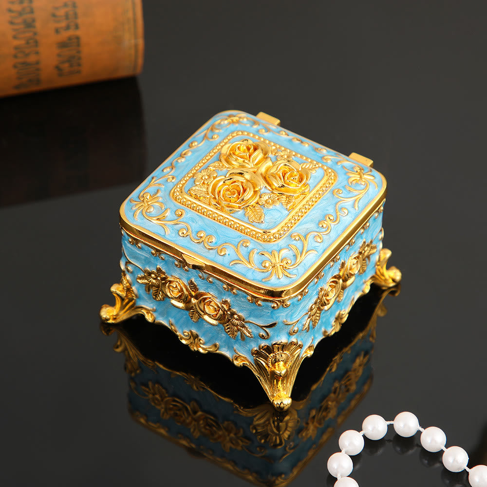 Coffret à bijoux en métal avec rose gravée exquise Olivenorma 