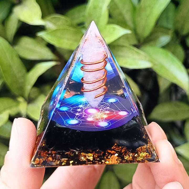 Pyramide d'orgone en cristal d'obsidienne transparente Olivenorma Cube de Métatron