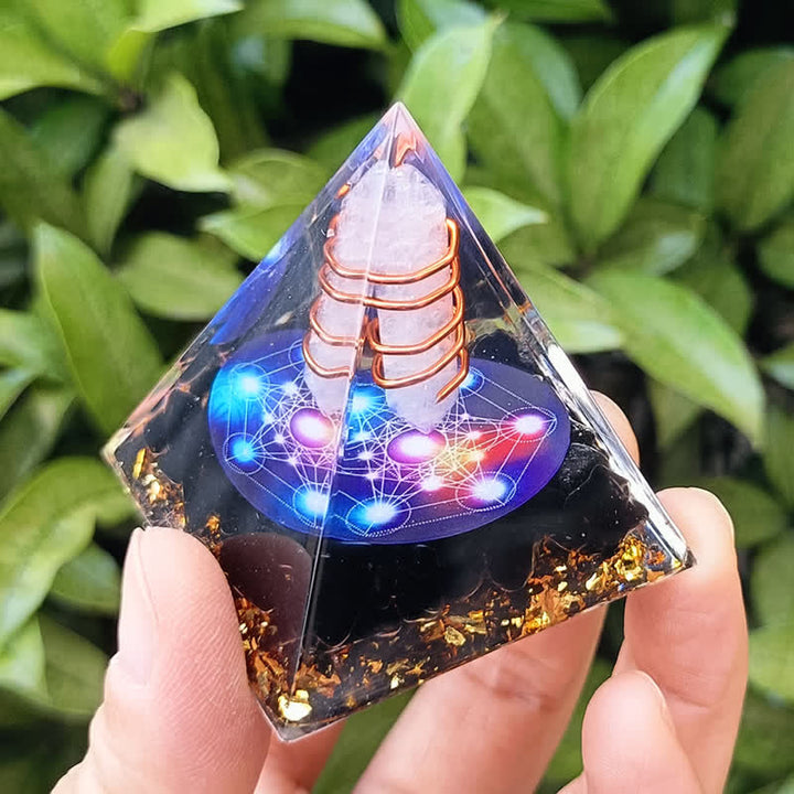 Pyramide d'orgone en cristal d'obsidienne transparente Olivenorma Cube de Métatron