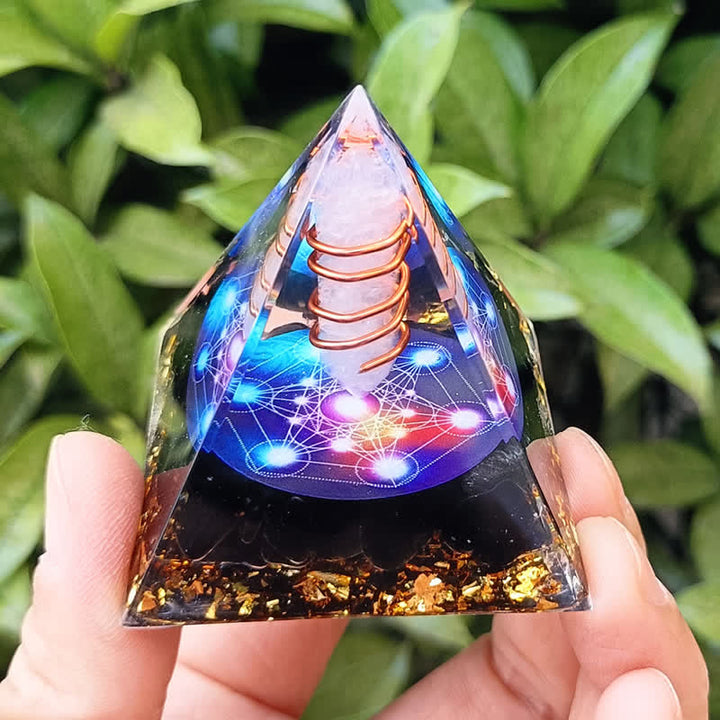 Pyramide d'orgone en cristal d'obsidienne transparente Olivenorma Cube de Métatron