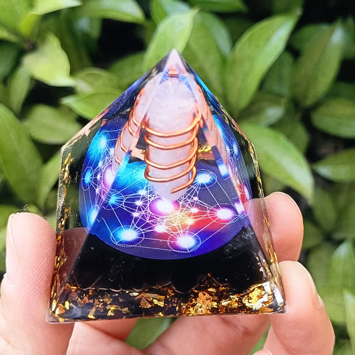Pyramide d'orgone en cristal d'obsidienne transparente Olivenorma Cube de Métatron