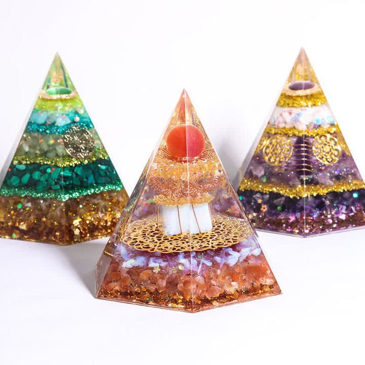 Pyramide d'orgone hexagonale en pierre naturelle porte-bonheur Olivenorma 