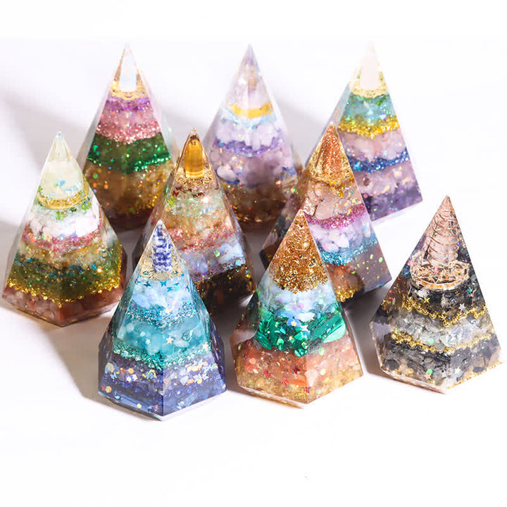 Pyramide polygonale orgone en pierre naturelle moulée en résine Olivenorma 
