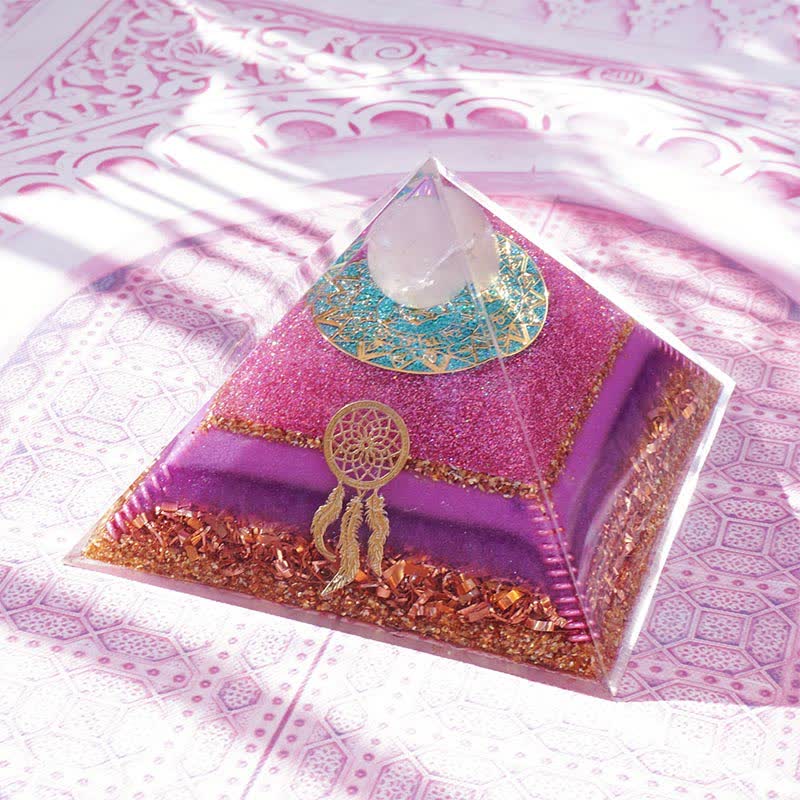 Pyramide d'orgone en quartz rose Olivenorma « Danse d'Eros »