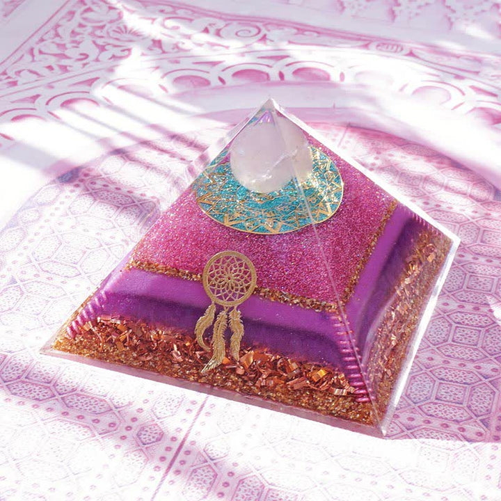 Pyramide d'orgone en quartz rose Olivenorma « Danse d'Eros »