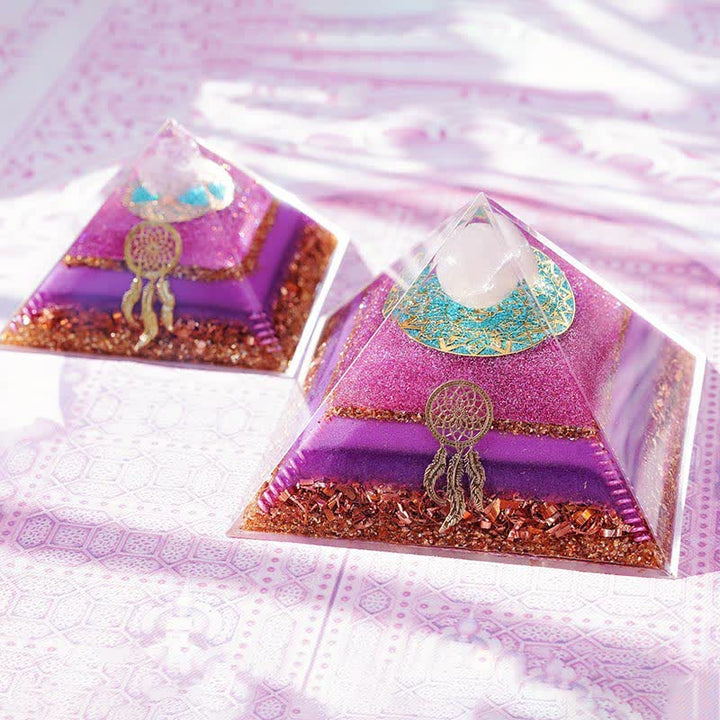 Pyramide d'orgone en quartz rose Olivenorma « Danse d'Eros »