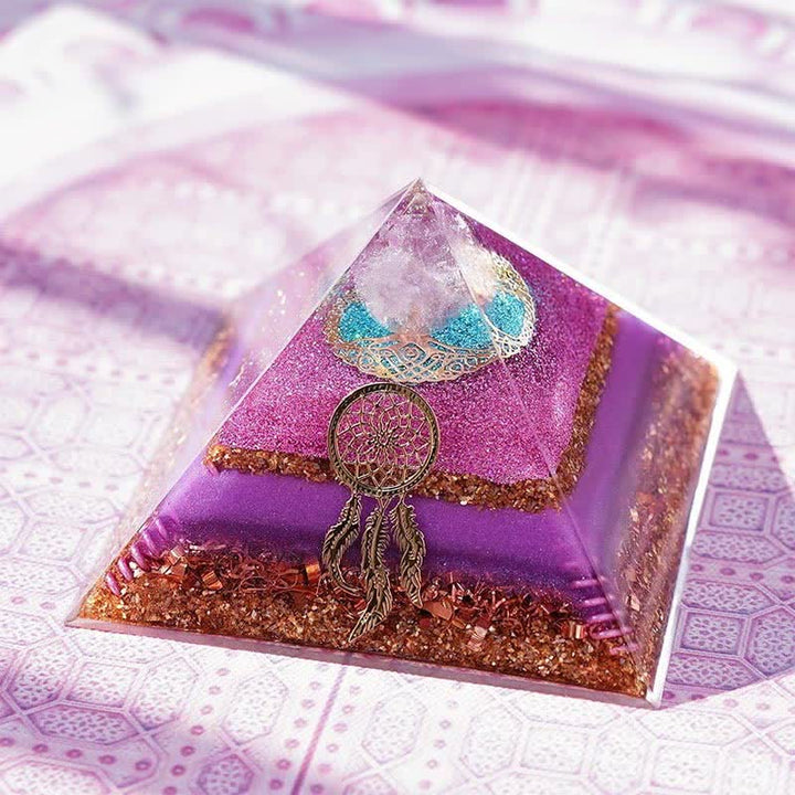 Pyramide d'orgone en quartz rose Olivenorma « Danse d'Eros »