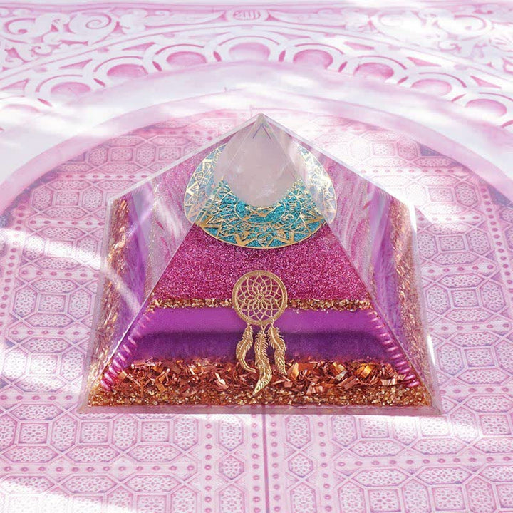 Pyramide d'orgone en quartz rose Olivenorma « Danse d'Eros »