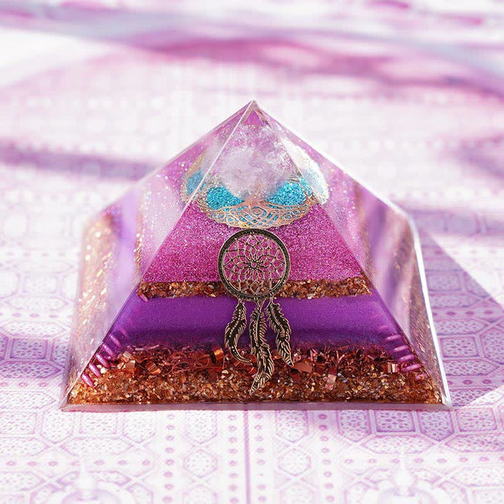 Pyramide d'orgone en quartz rose Olivenorma « Danse d'Eros »